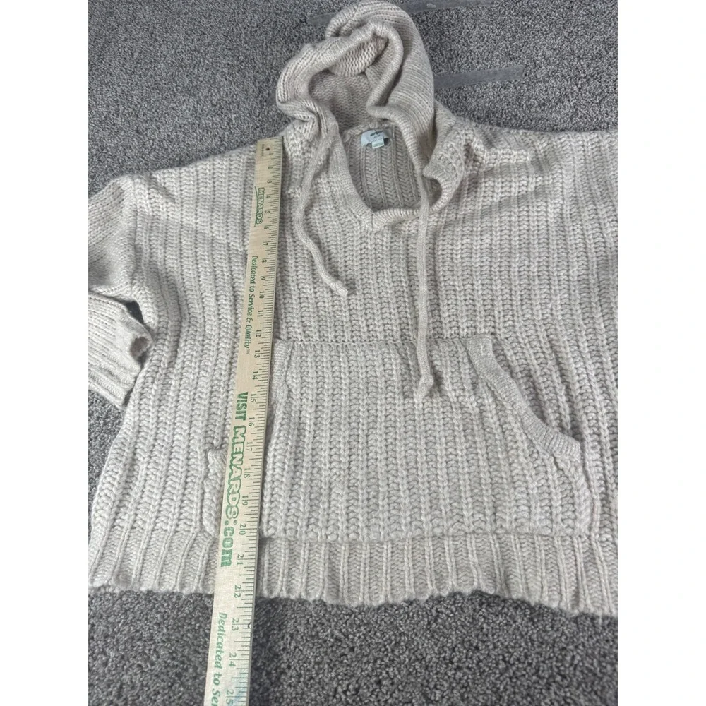 Aerie Womens XS Oatmeal Beige Ribbed Knit Wool Blend Hoodie Sweater Kangaroo